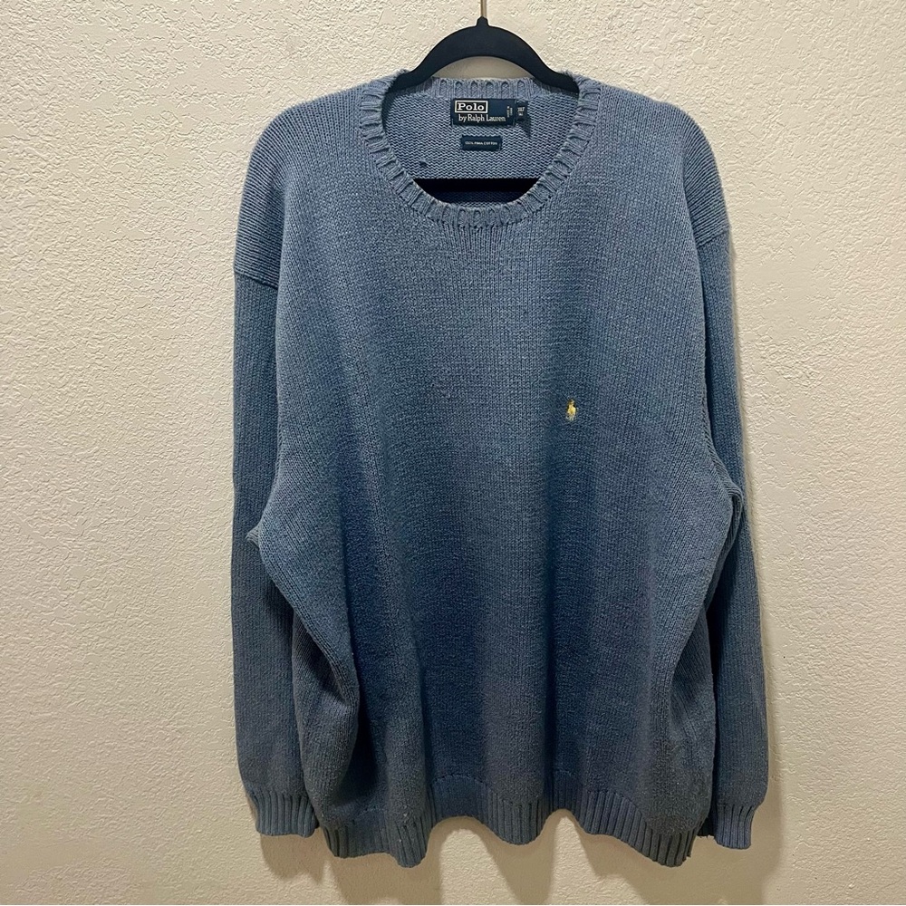 Polo by Ralph Lauren Heather Blue Pima Cotton Crewneck Sweater
